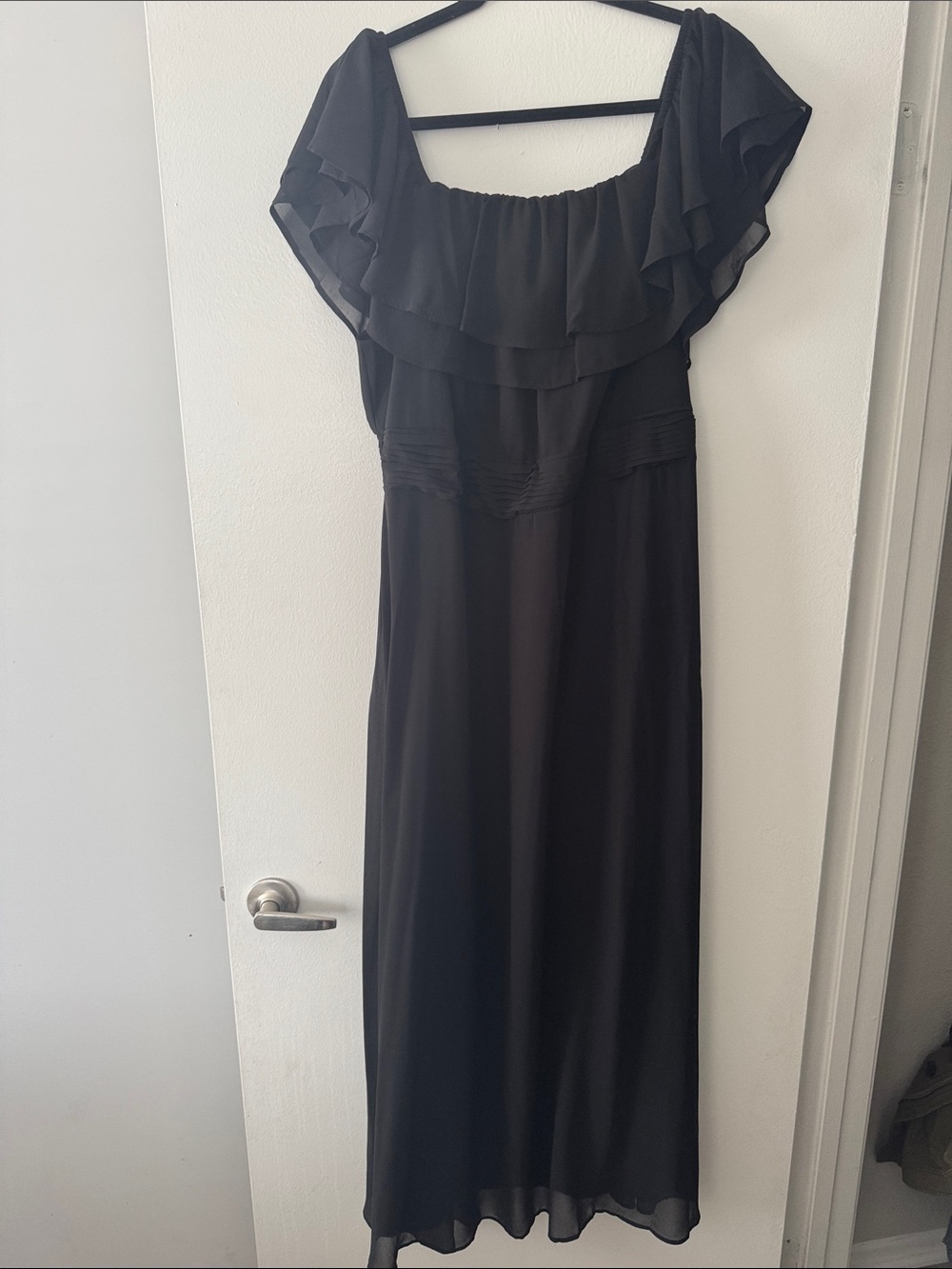 Elegant Black Ruffle-Trim Maxi Dress